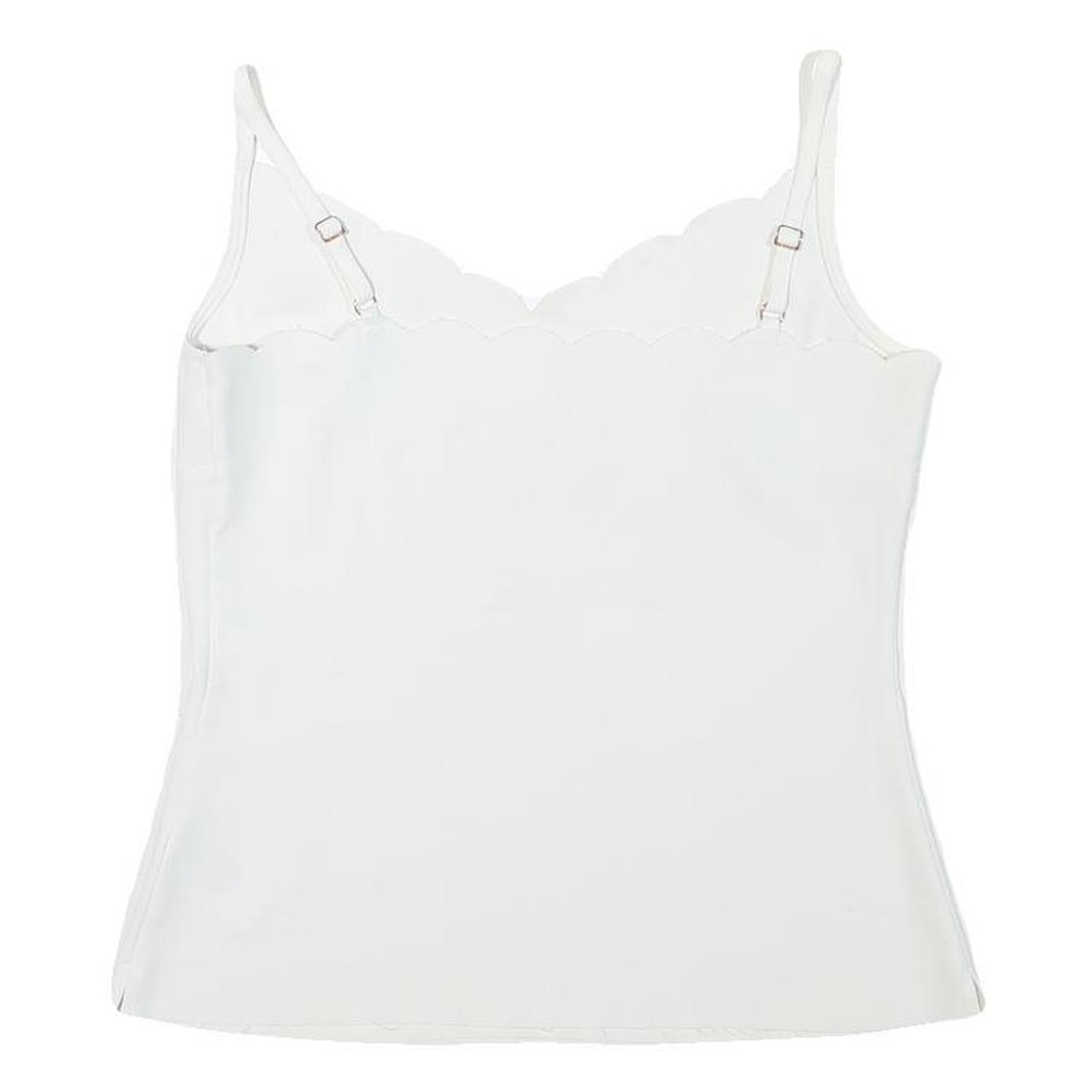 Womens White Scallop Neck Sleeveless Top XXS Smooth Polyester Blend Summer