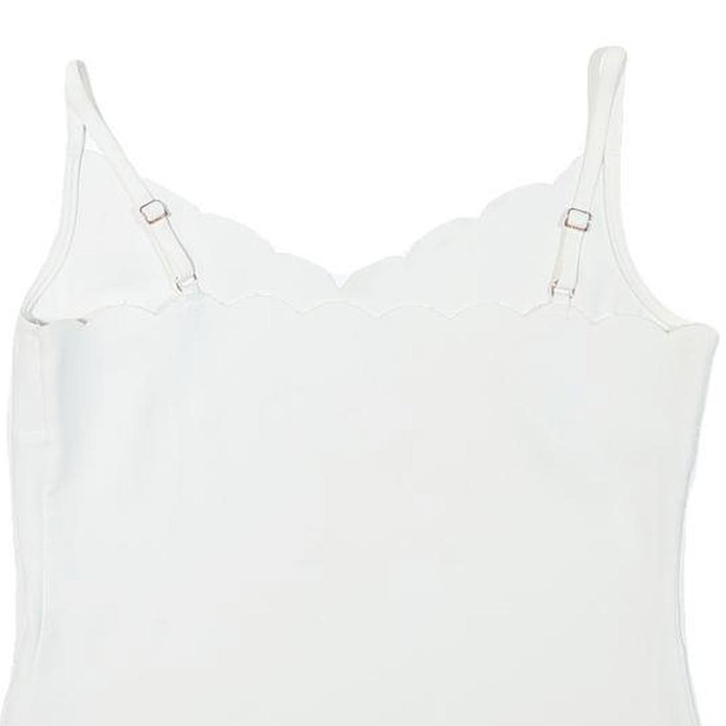 Womens White Scallop Neck Sleeveless Top XXS Smooth Polyester Blend Summer