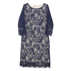 M&S Womens Navy Blue Lace Day Dress UK 8 Floral Pattern Three Quarter Sleeve