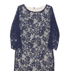 M&S Womens Navy Blue Lace Day Dress UK 8 Floral Pattern Three Quarter Sleeve