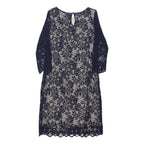 M&S Womens Navy Blue Lace Day Dress UK 8 Floral Pattern Three Quarter Sleeve