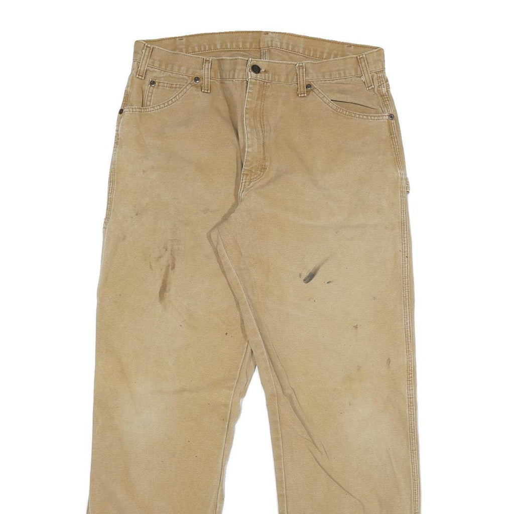 DICKIES Mens Jeans Regular Straight Denim Beige W34 L32 Workwear Zip Closure
