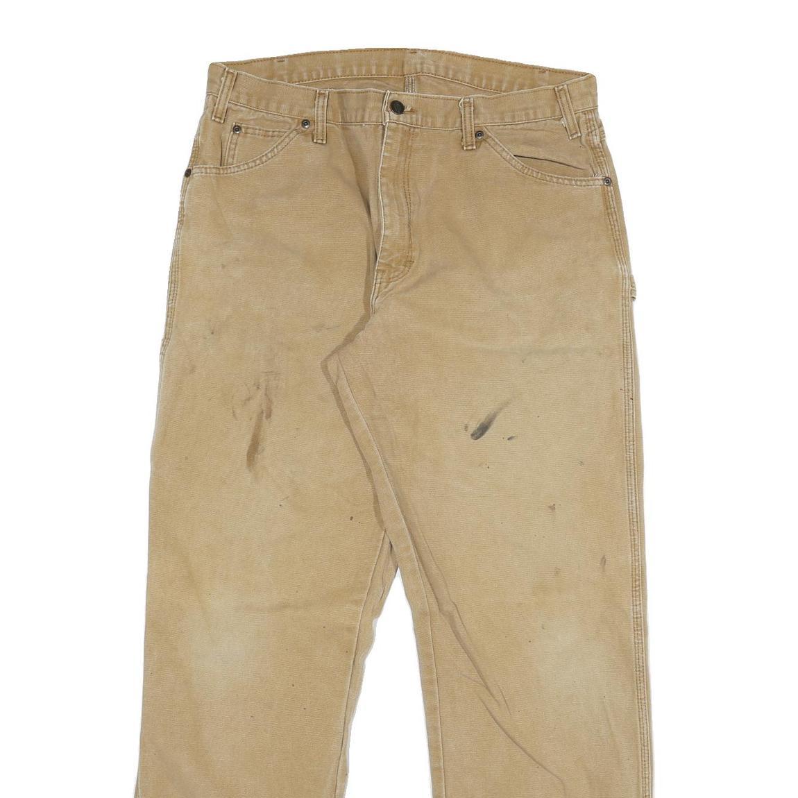 DICKIES Mens Jeans Regular Straight Denim Beige W34 L32 Workwear Zip Closure