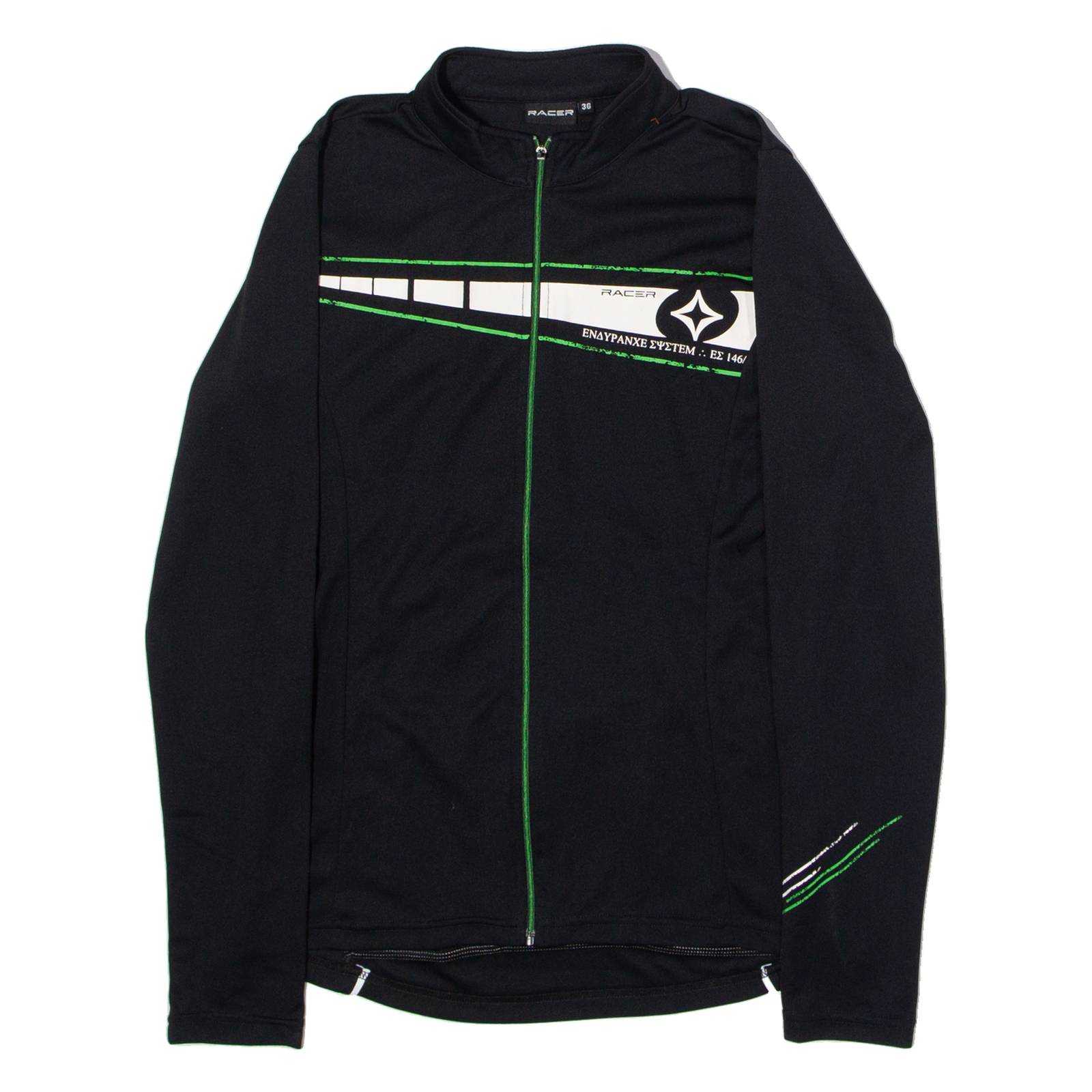 RACER Full Zip Cycling Womens Jersey Black Long Sleeve High Neck UK 8