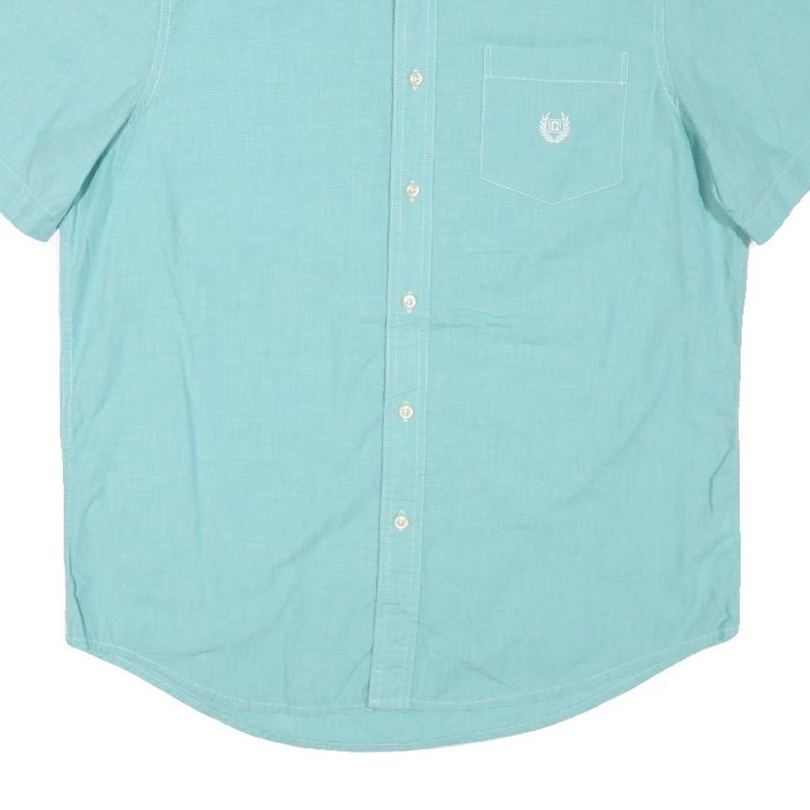 CHAPS Mens Blue Cotton Blend Shirt L Button-Down Collar Casual Short Sleeve