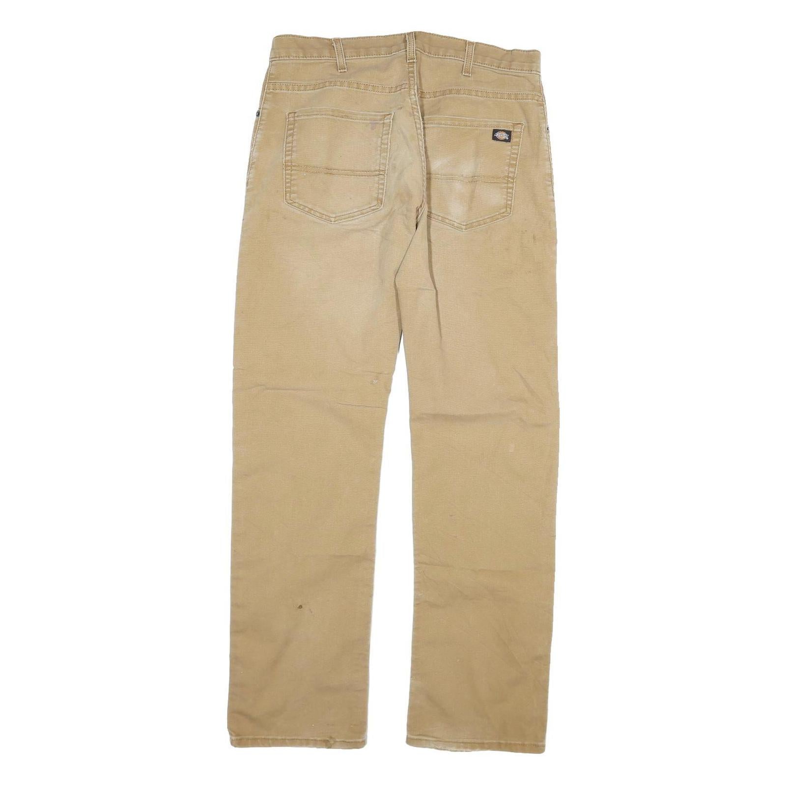 DICKIES Mens Regular Fit Straight Leg Denim Beige W32 L32 Workwear Jeans Zip