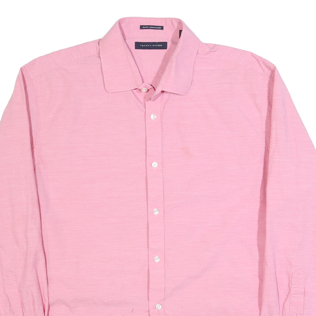 TOMMY HILFIGER Mens Pink Shirt M Cotton Blend Classic Fit Long Sleeve Button