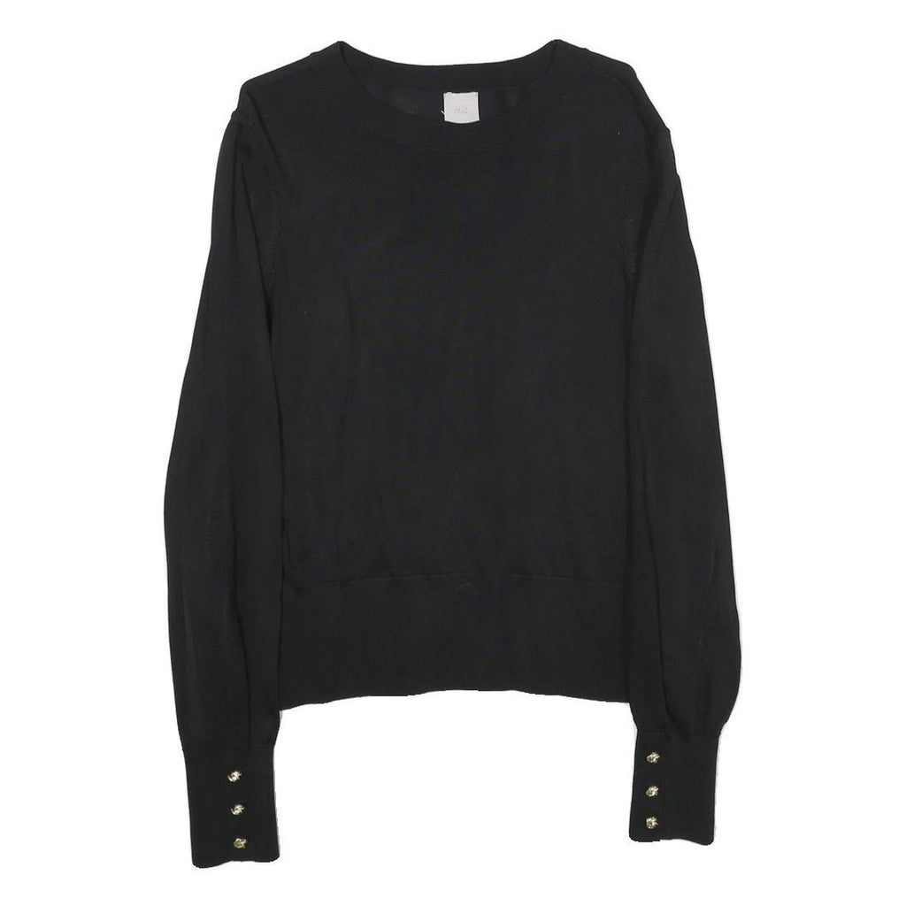 H&M Womens Black Plain Pullover Basic Knit Jumper S Decorative Buttons