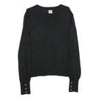 H&M Womens Black Plain Pullover Basic Knit Jumper S Decorative Buttons