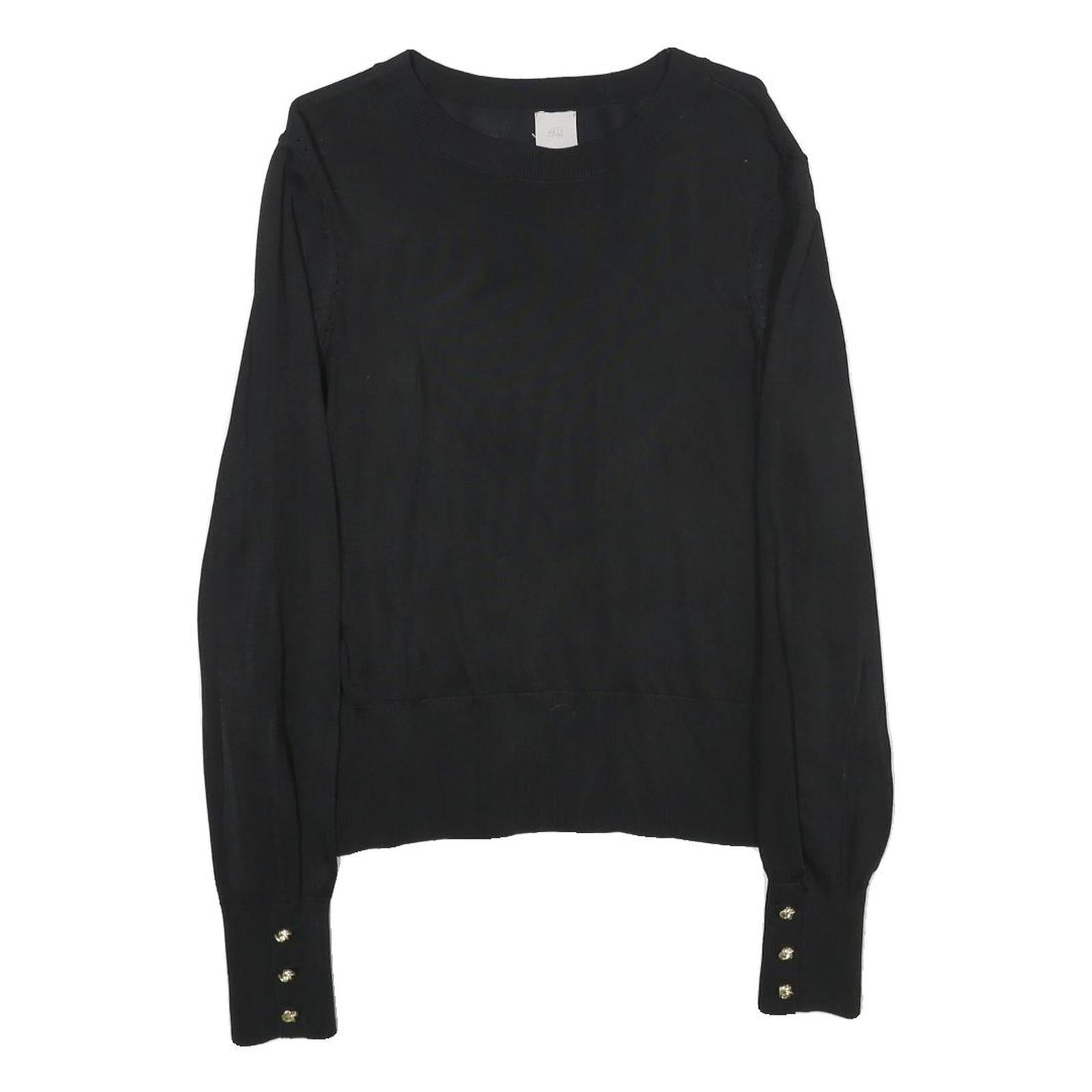 H&M Womens Black Plain Pullover Basic Knit Jumper S Decorative Buttons