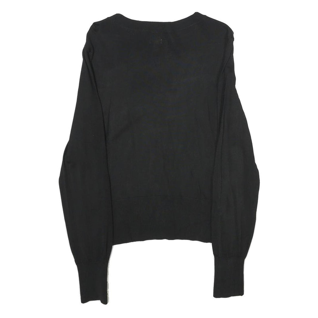 H&M Womens Black Plain Pullover Basic Knit Jumper S Decorative Buttons