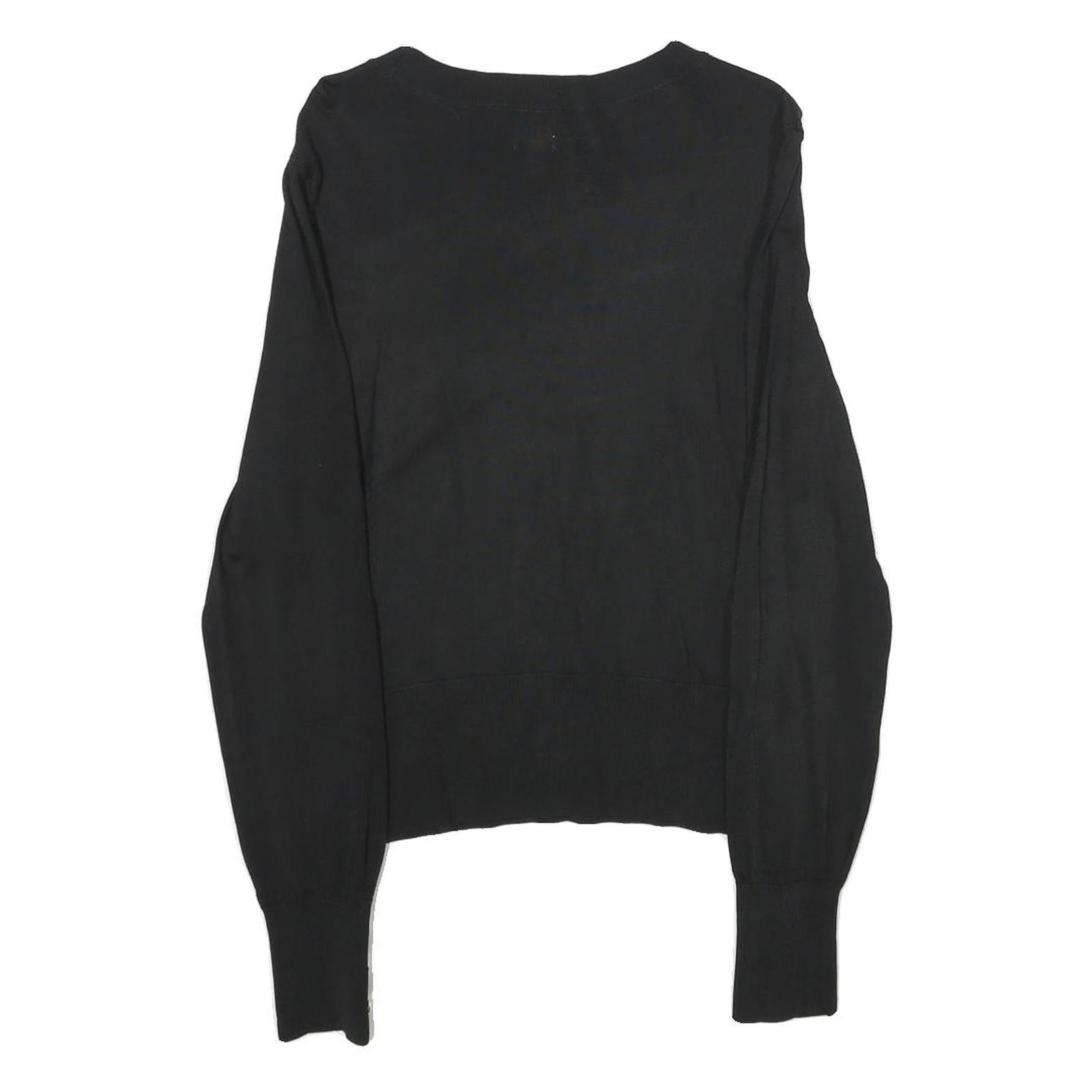 H&M Womens Black Plain Pullover Basic Knit Jumper S Decorative Buttons