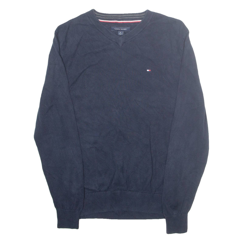 TOMMY HILFIGER Mens Jumper Blue V-Neck Tight Knit M