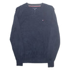 TOMMY HILFIGER Mens Jumper Blue V-Neck Tight Knit M