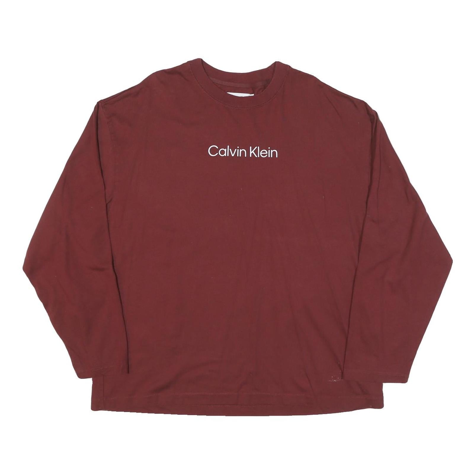 CALVIN KLEIN JEANS Mens Maroon Long Sleeve Crew Neck T-Shirt XL Cotton Blend