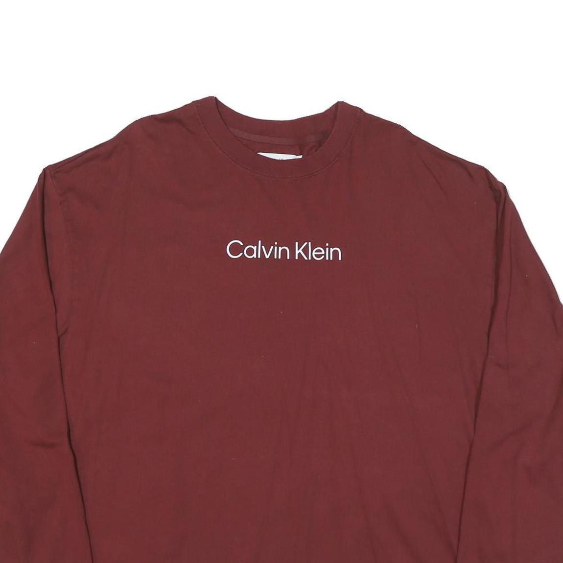 CALVIN KLEIN JEANS Mens Maroon Long Sleeve Crew Neck T-Shirt XL Cotton Blend