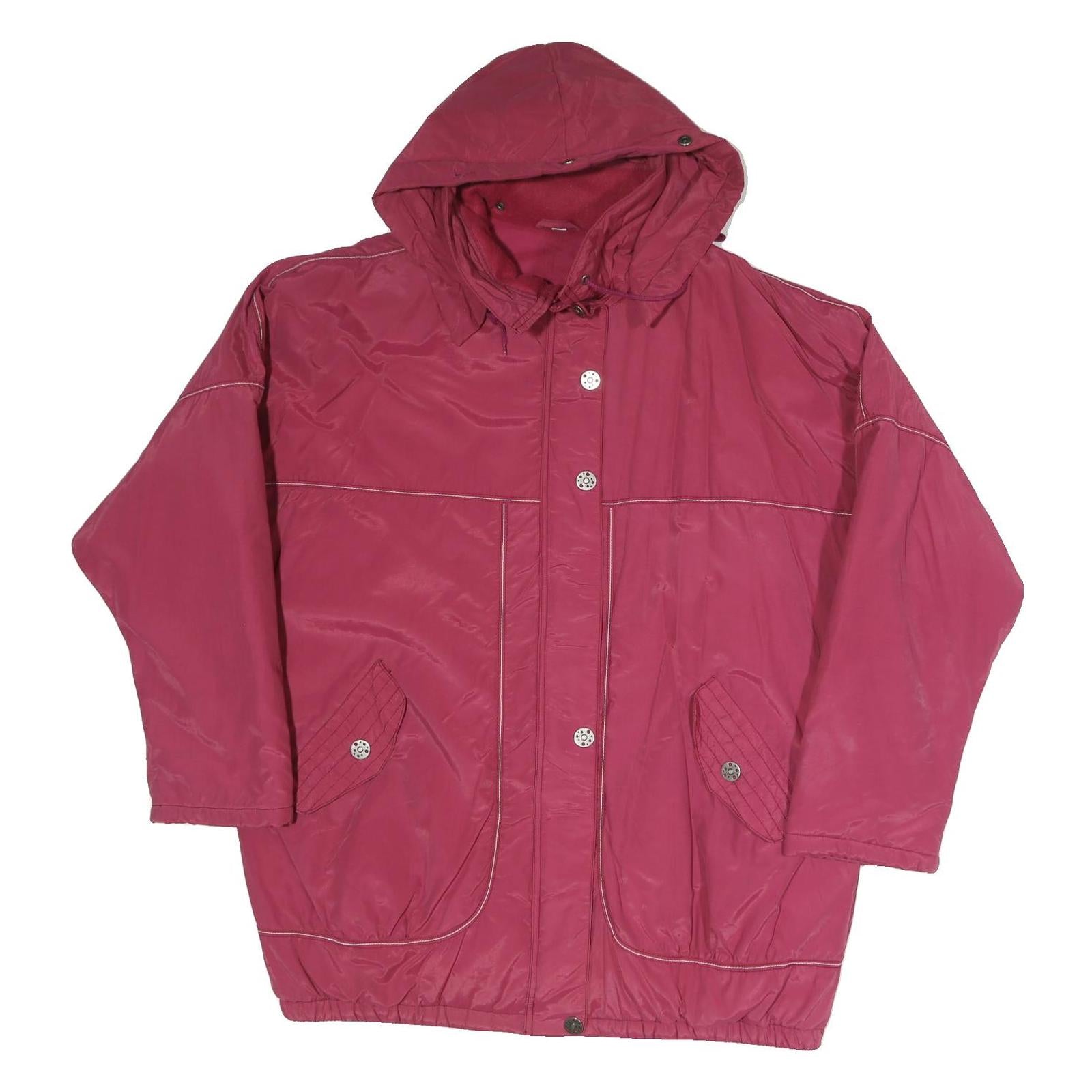 Womens Red Polyester Blend Hooded Zip Jacket XL Plain Casual Outdoor Windbreaker