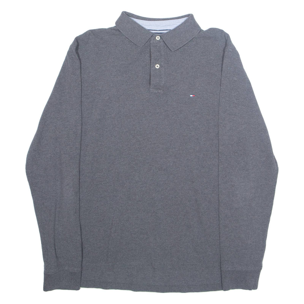 TOMMY HILFIGER Mens Polo Shirt Grey Long Sleeve L