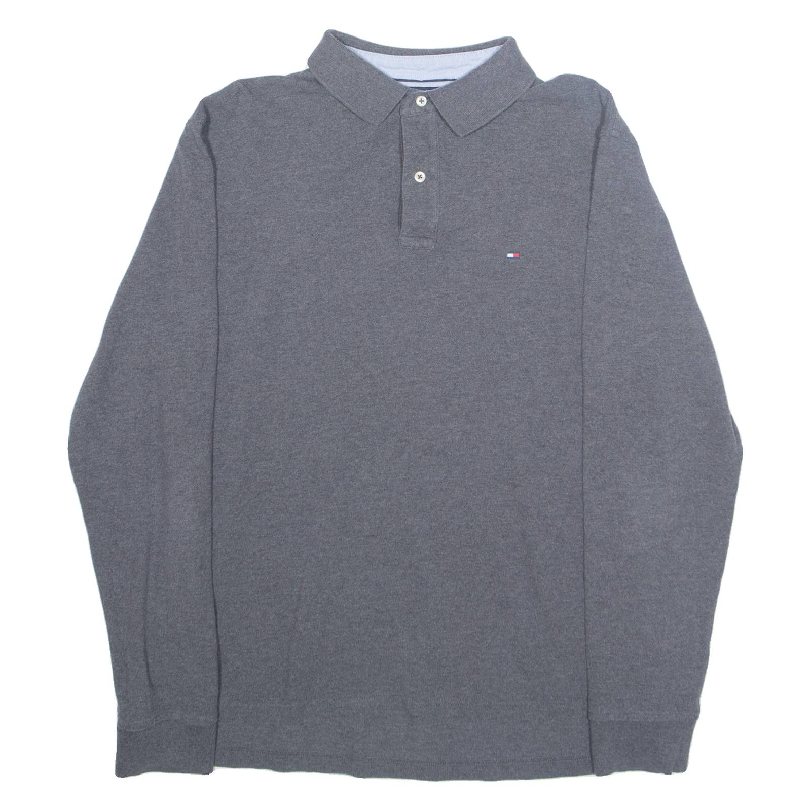 TOMMY HILFIGER Mens Polo Shirt Grey Long Sleeve L