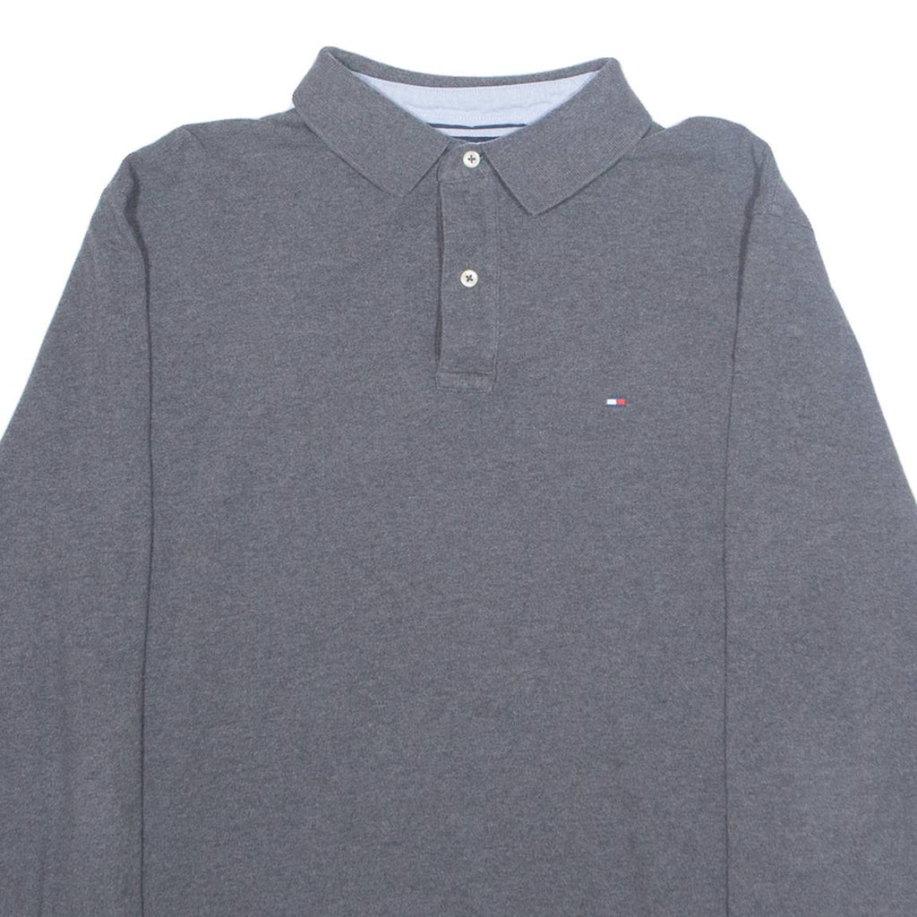 TOMMY HILFIGER Mens Polo Shirt Grey Long Sleeve L