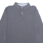 TOMMY HILFIGER Mens Polo Shirt Grey Long Sleeve L
