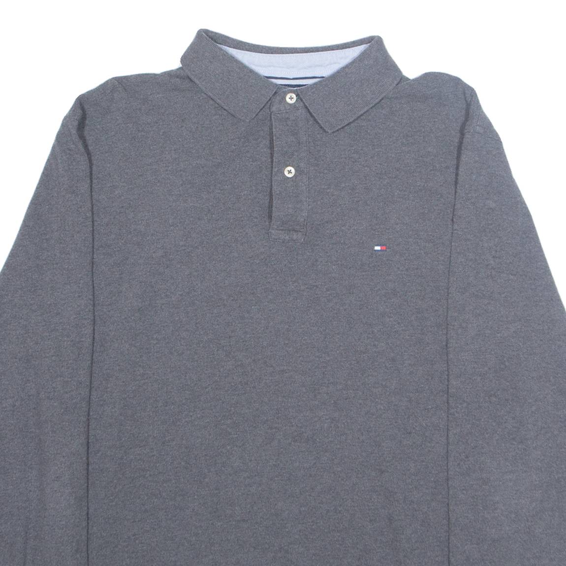 TOMMY HILFIGER Mens Polo Shirt Grey Long Sleeve L