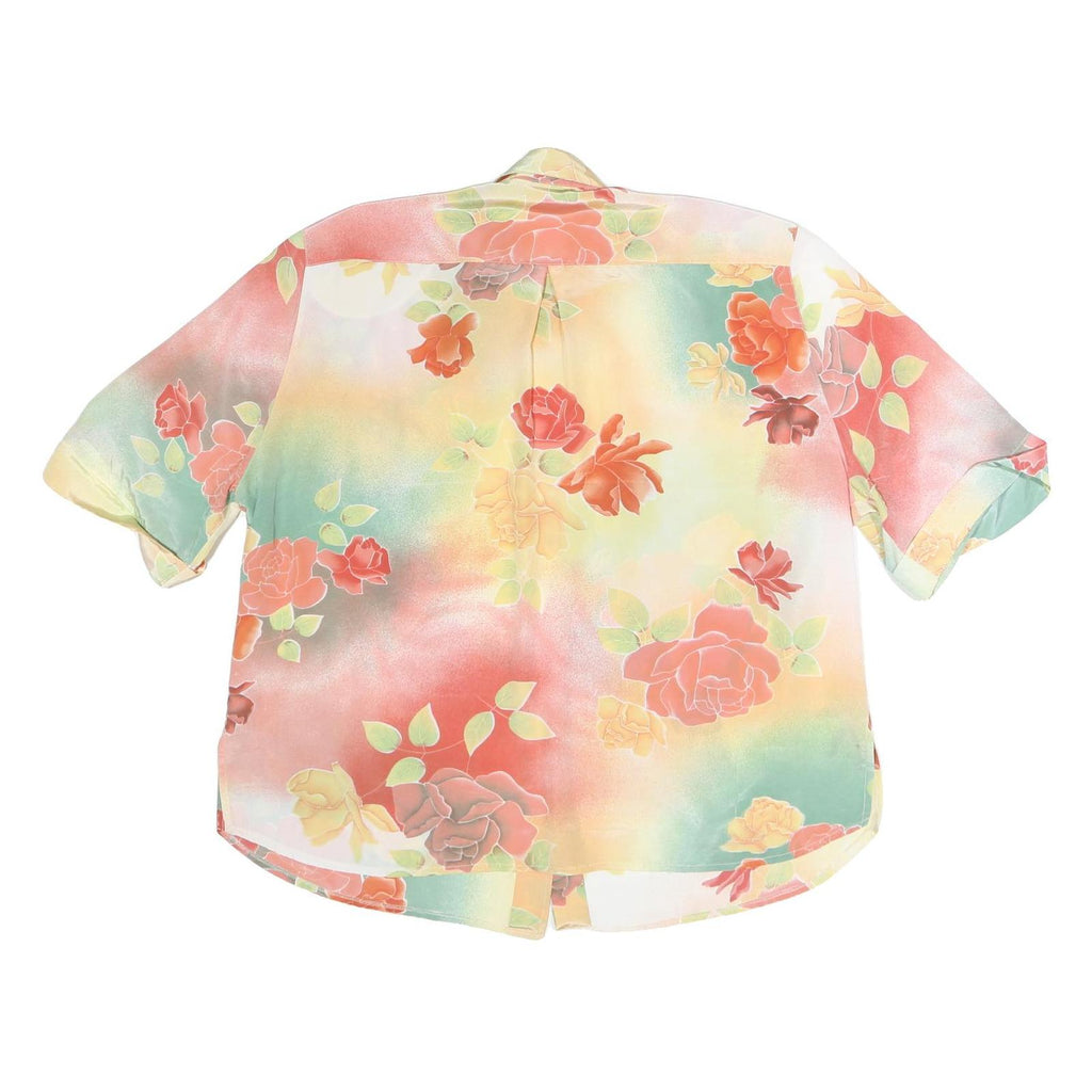 DEL MOD Womens Yellow & Green Floral Printed Shirt Short Sleeve Collared XL