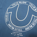 TRUE RELIGION Mens Blue Graphic T-Shirt L Short Sleeve Crew Neck Cotton Blend
