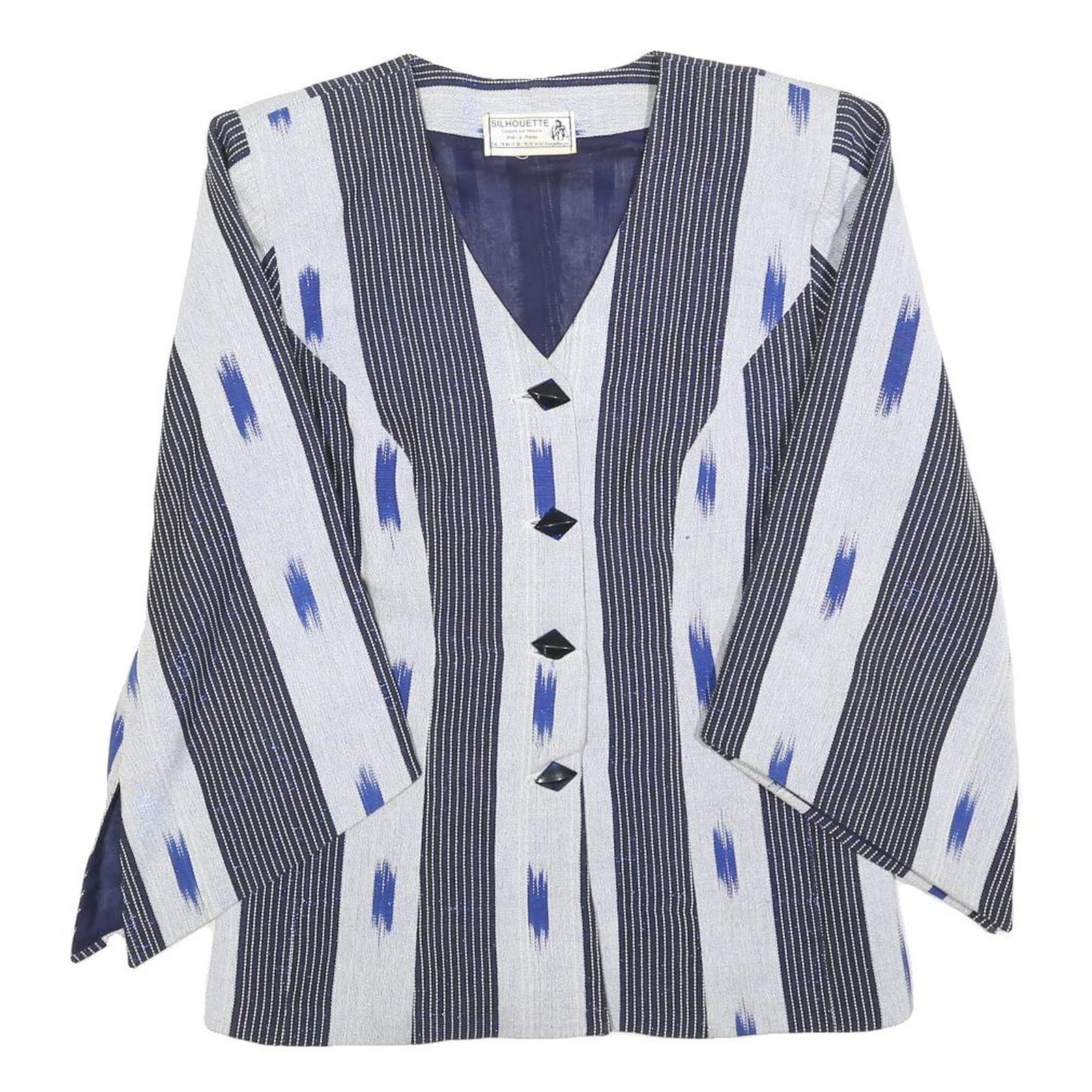 SILHOUETTE Womens Blue & White Button Jacket S Woven Stripe Pattern Bohemian
