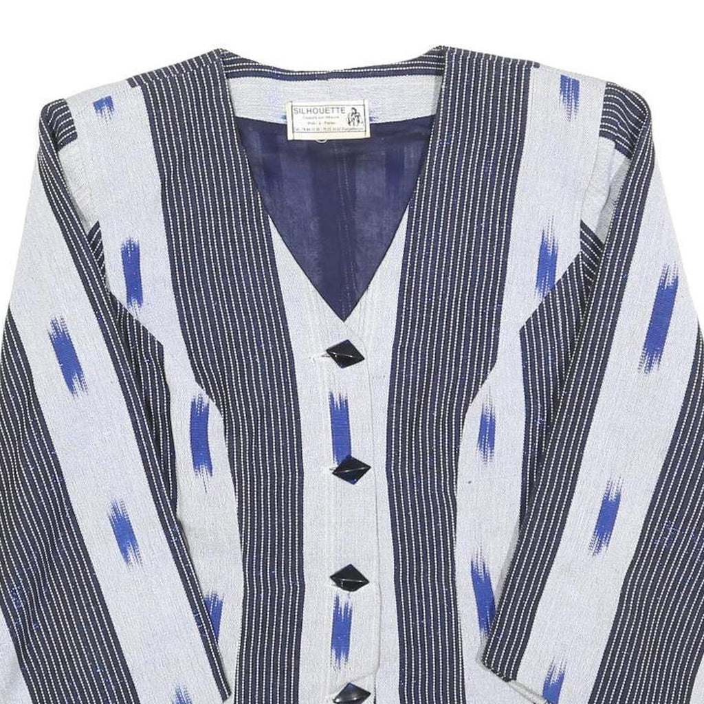 SILHOUETTE Womens Blue & White Button Jacket S Woven Stripe Pattern Bohemian