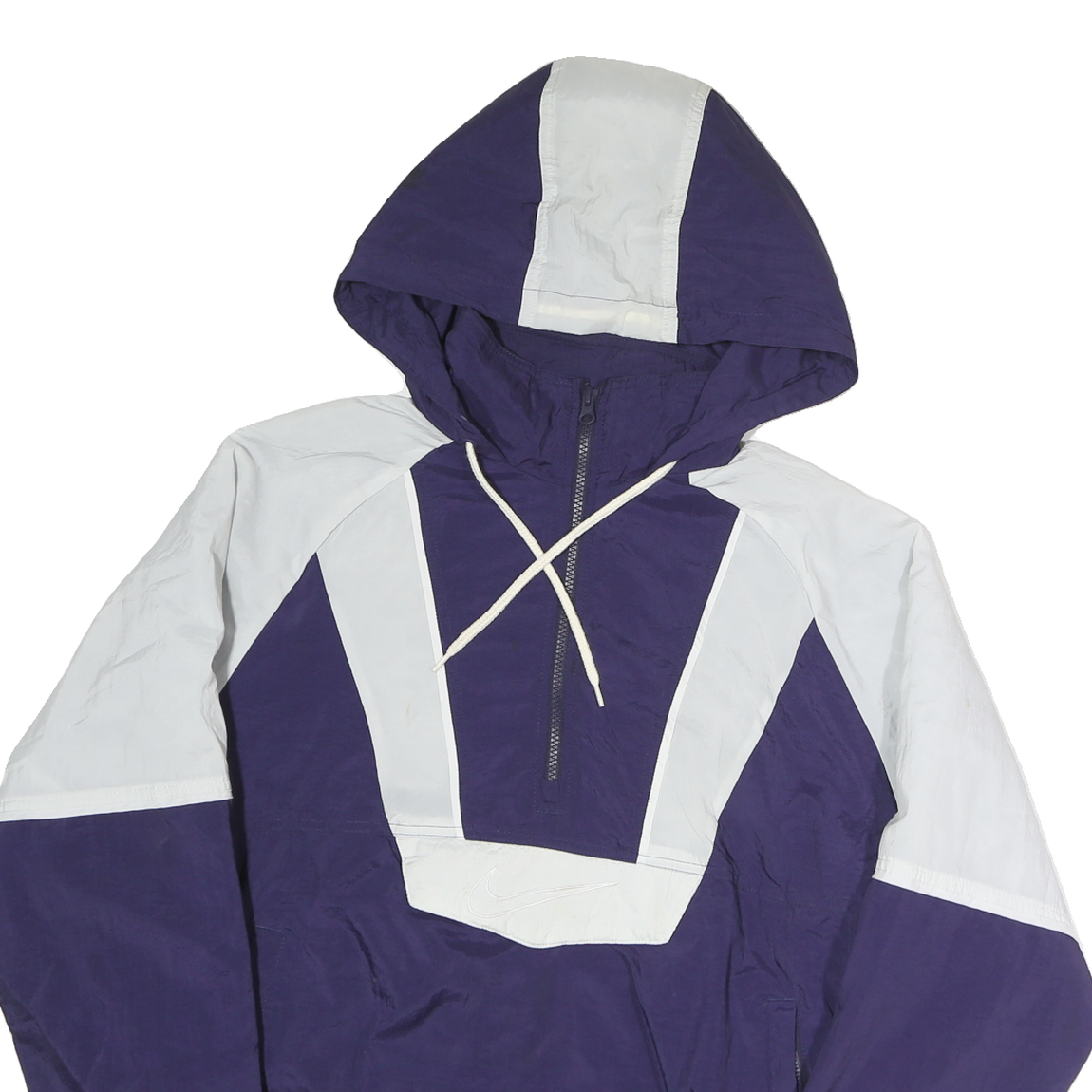 NIKE Womens Purple & White Hooded Zip Jacket M Polyester Colourblock Sportswear