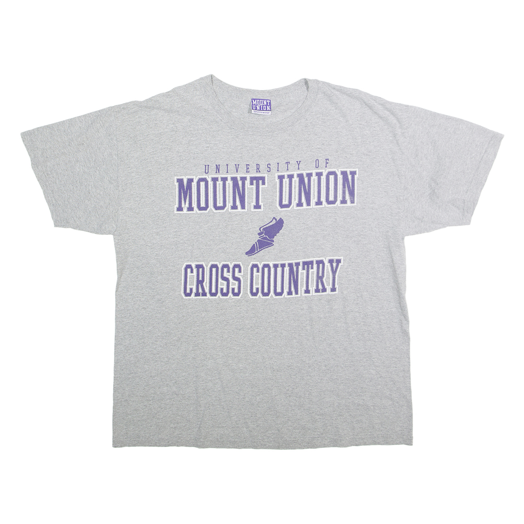 MOUNT UNION Mens Grey & Purple Cross Country Graphic T-Shirt L Short Sleeve Crew