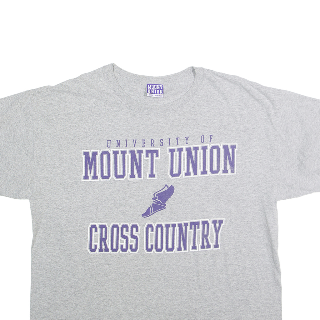 MOUNT UNION Mens Grey & Purple Cross Country Graphic T-Shirt L Short Sleeve Crew
