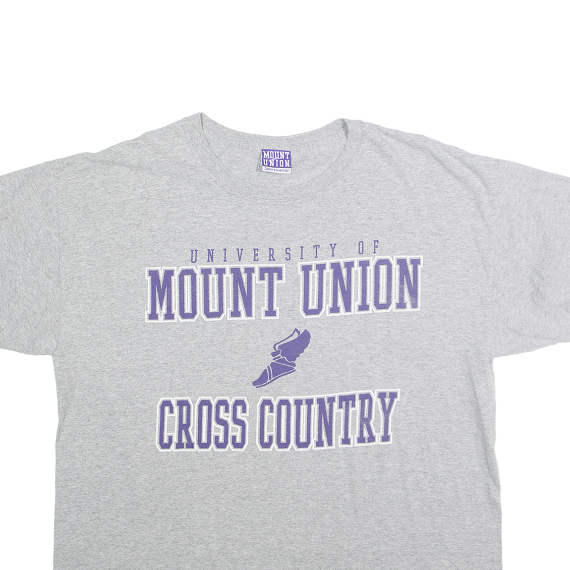 MOUNT UNION Mens Grey & Purple Cross Country Graphic T-Shirt L Short Sleeve Crew