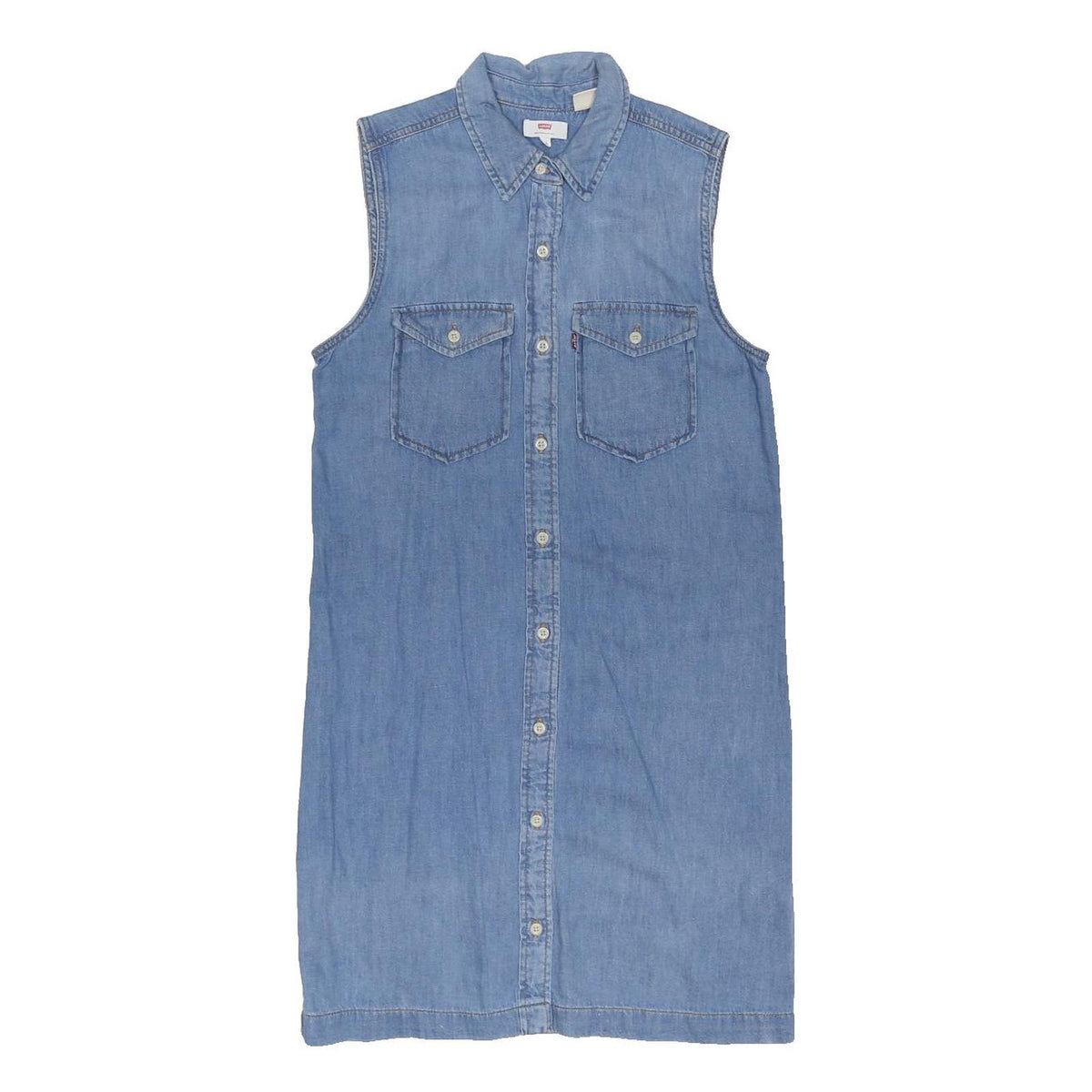 LEVI'S Womens Blue Denim Shirt Dress Cotton Blend Sleeveless Knee Length XS