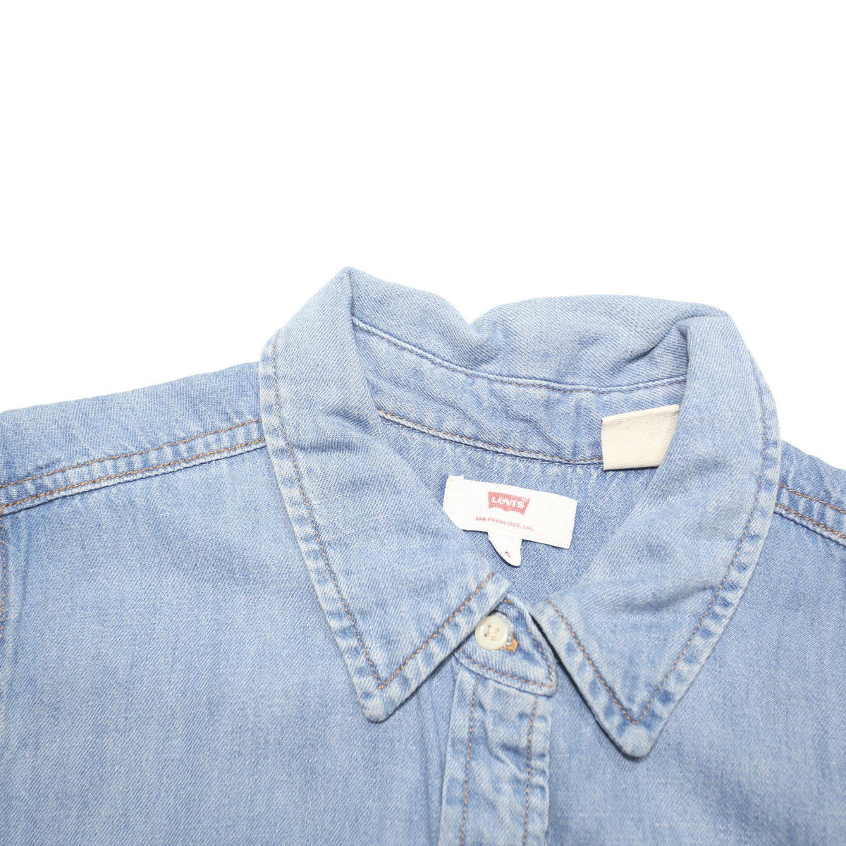 LEVI'S Womens Blue Denim Shirt Dress Cotton Blend Sleeveless Knee Length XS
