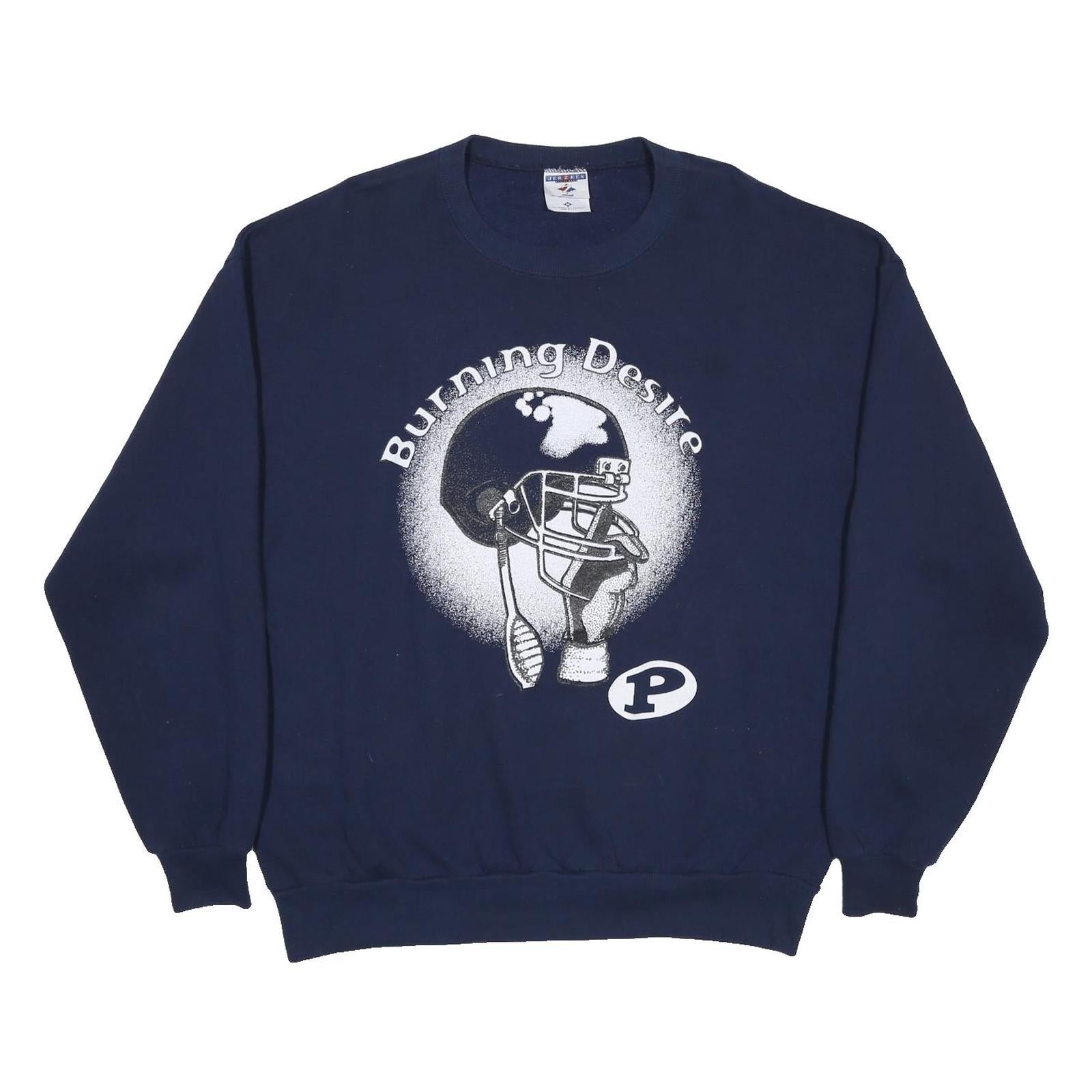 JERZEES Mens Navy Blue Crew Neck XL Burning Desire Graphic Sweatshirt