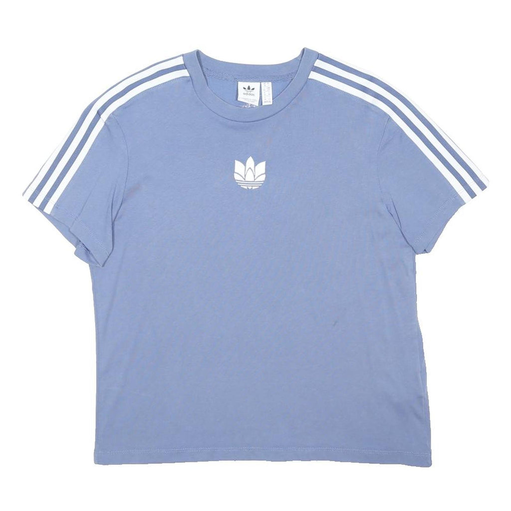 ADIDAS Womens Blue & White Sports Graphic T-Shirt UK 10 Short Sleeve Crew Neck