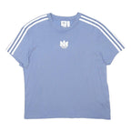 ADIDAS Womens Blue & White Sports Graphic T-Shirt UK 10 Short Sleeve Crew Neck