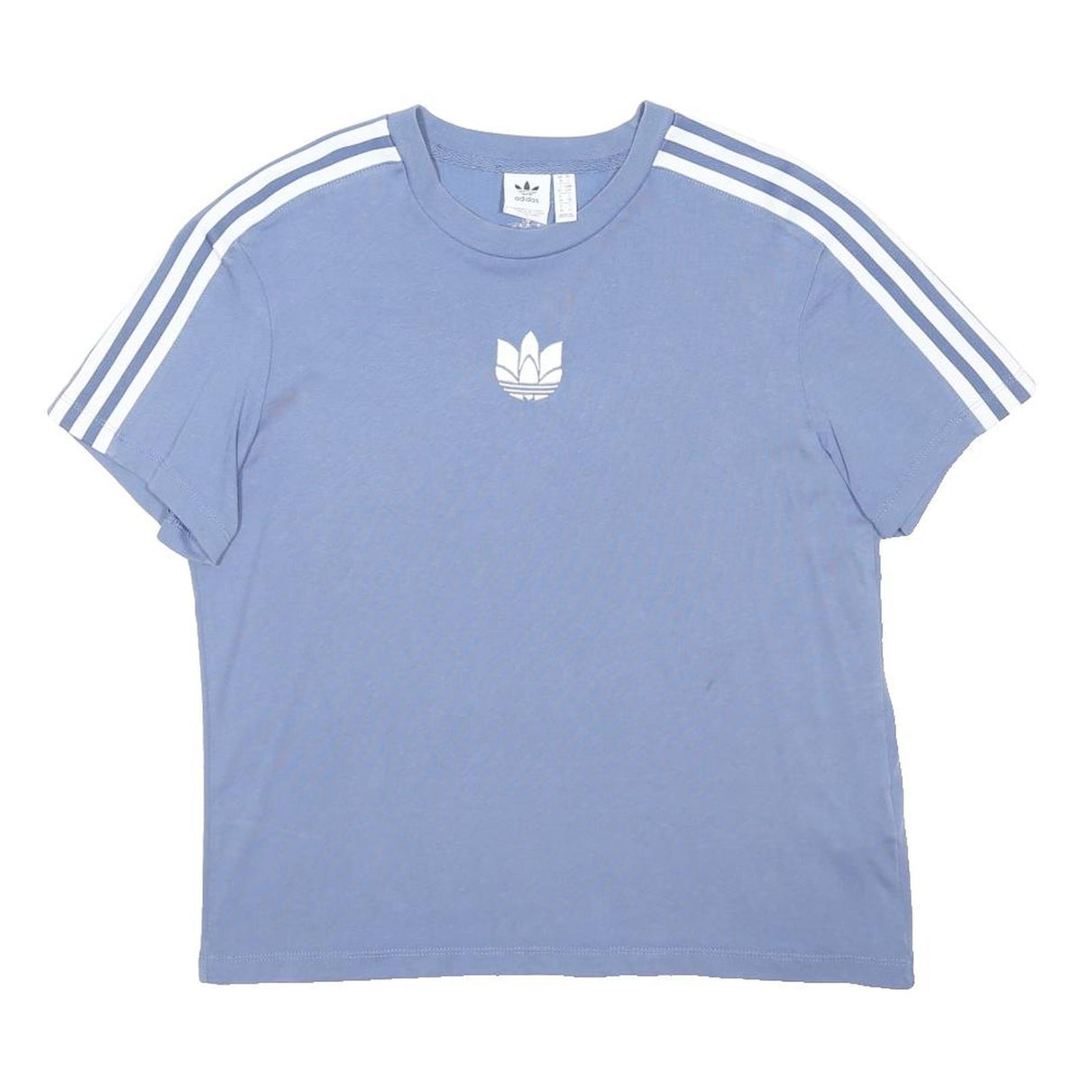 ADIDAS Womens Blue & White Sports Graphic T-Shirt UK 10 Short Sleeve Crew Neck