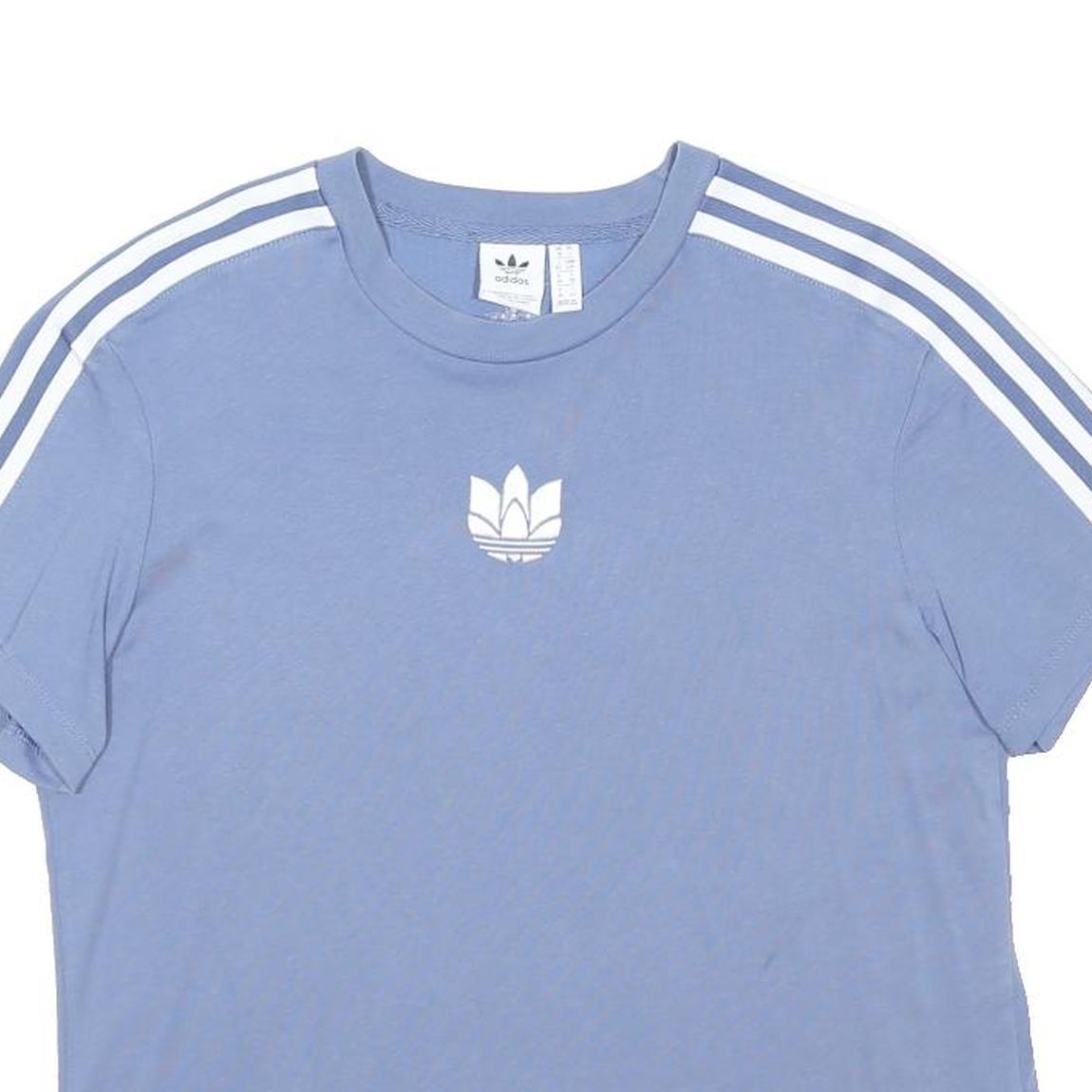 ADIDAS Womens Blue & White Sports Graphic T-Shirt UK 10 Short Sleeve Crew Neck