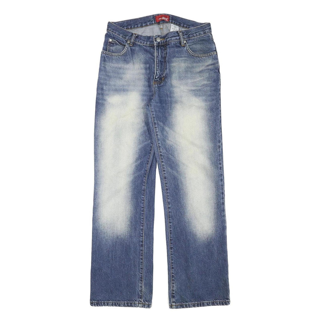 REJECT Mens Regular Fit Straight Leg Denim Medium Blue Wash Jeans W30 L30 Cotton
