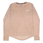 NIKE Mens Beige Running T-Shirt M Long Sleeve Crew Neck Lightweight Athletic