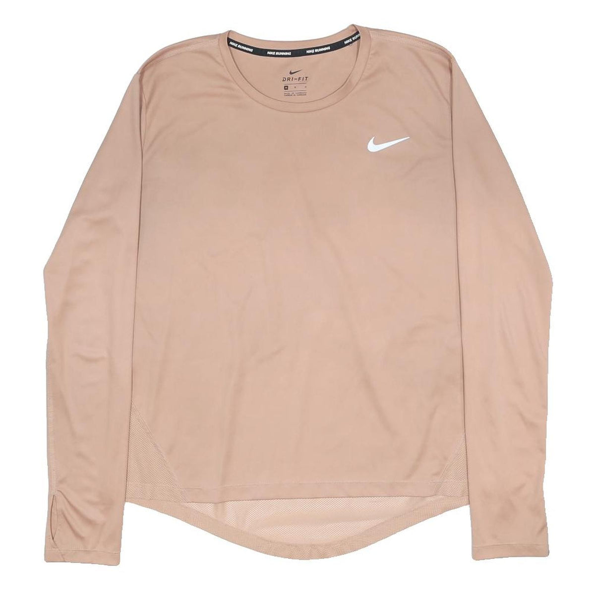 NIKE Mens Beige Running T-Shirt M Long Sleeve Crew Neck Lightweight Athletic