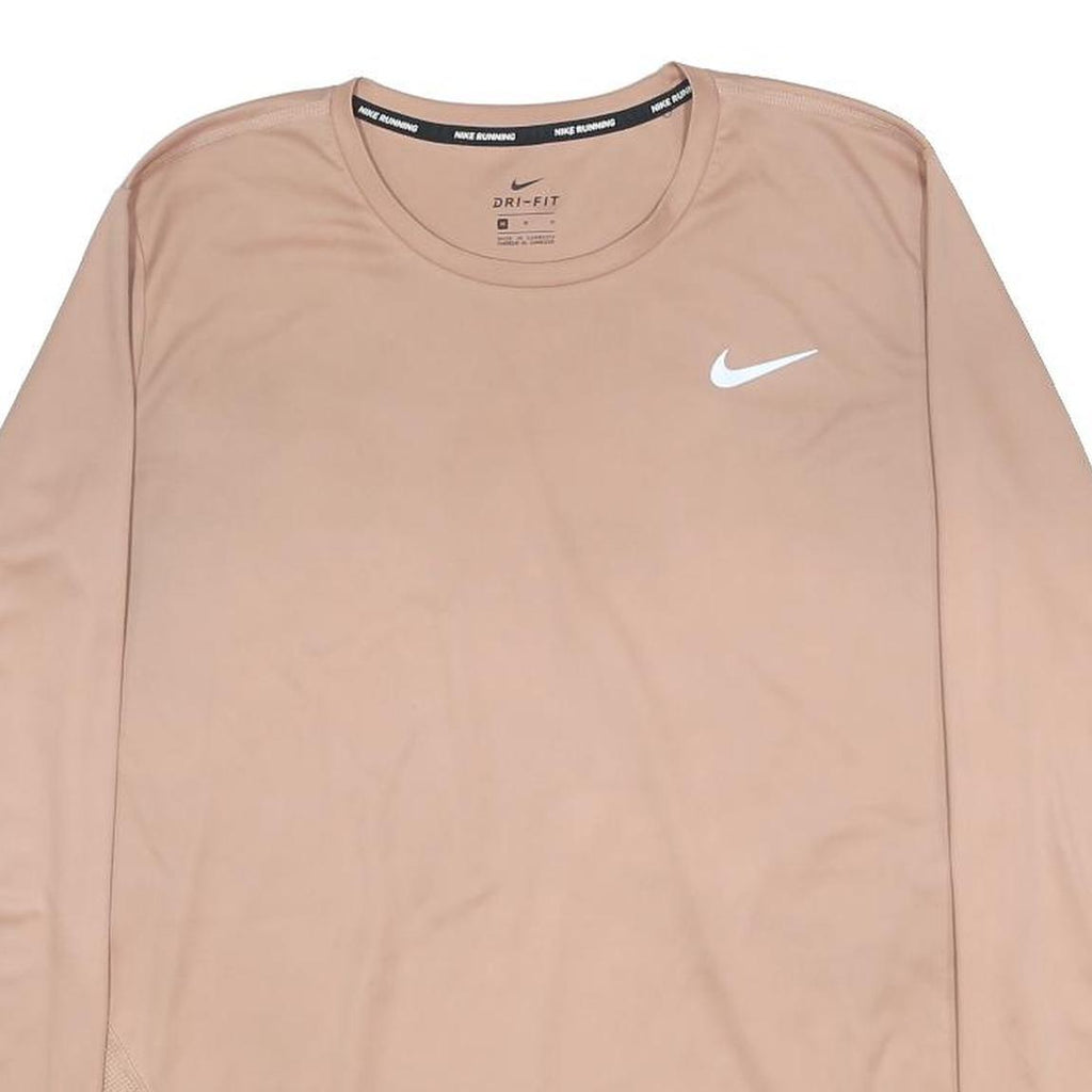 NIKE Mens Beige Running T-Shirt M Long Sleeve Crew Neck Lightweight Athletic