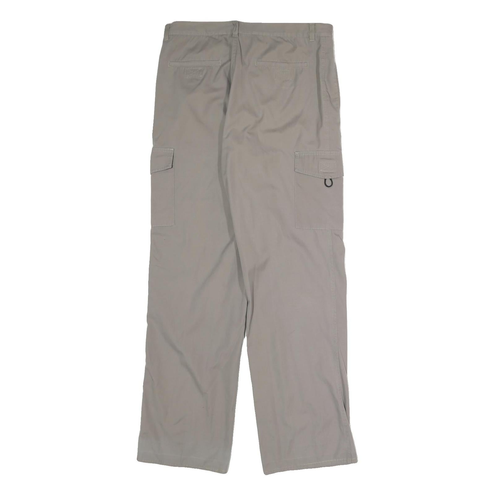 YUNHAI Mens Cotton Blend Beige Relaxed Cargo Trousers W32 L31 Casual Utility Zip