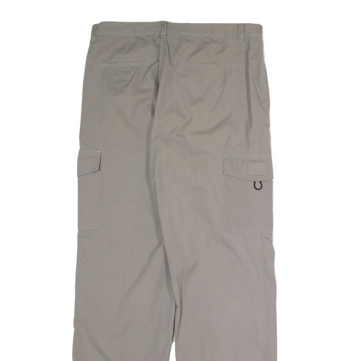 YUNHAI Mens Cotton Blend Beige Relaxed Cargo Trousers W32 L31 Casual Utility Zip