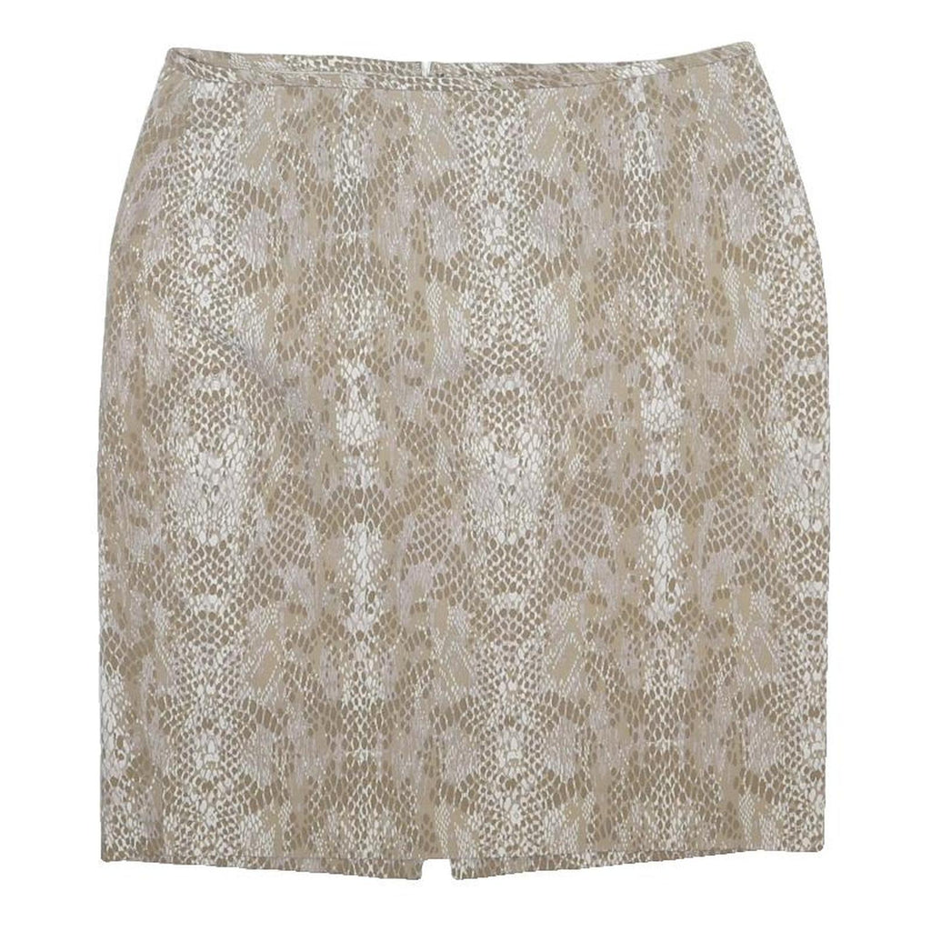 CALVIN KLEIN Womens Beige Woven Mini Skirt L Stylish Pattern Straight Fit