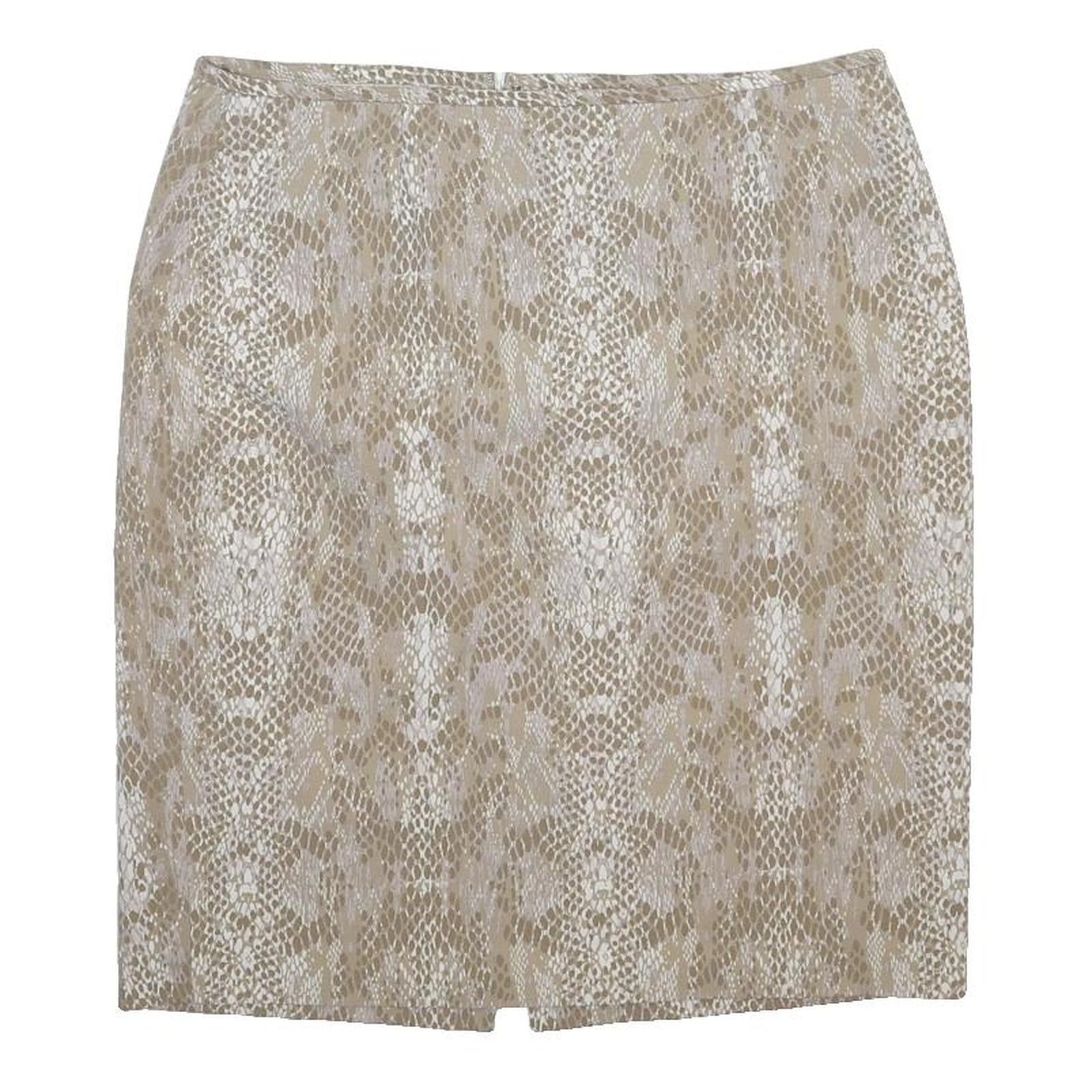 CALVIN KLEIN Womens Beige Woven Mini Skirt L Stylish Pattern Straight Fit
