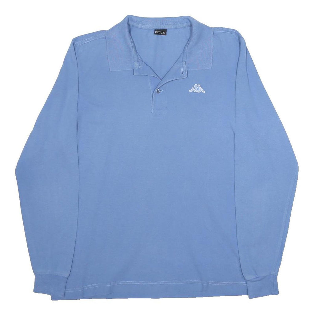 KAPPA Mens Blue Long Sleeve Plain S Cotton Polo Shirt Classic Fit Casual